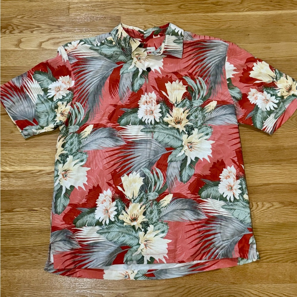 Tommy Bahama Red and Green Floral Men's Shirt